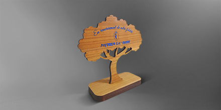Trophee-bois-chene-arbre-objet de bureau-decoupe-slide