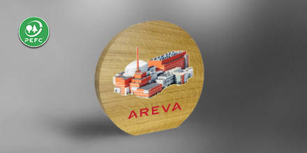 Trophée bois - Areva - objet de bureau - chene - slide